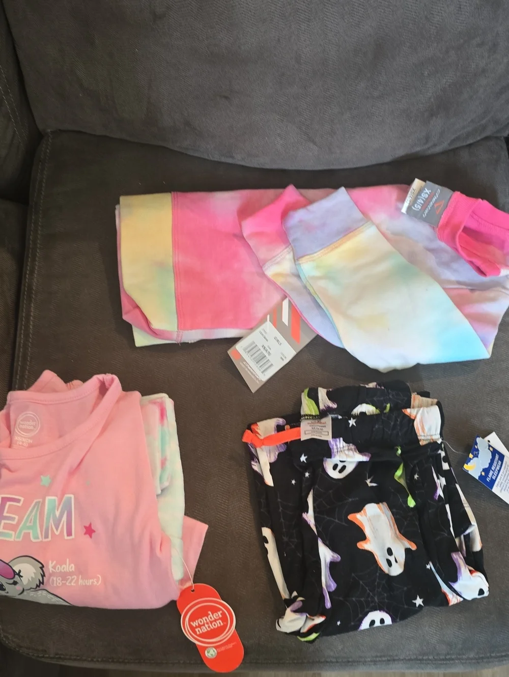 wonder nation Pink Tie-Dye & Black Halloween Ghost Pajama Set